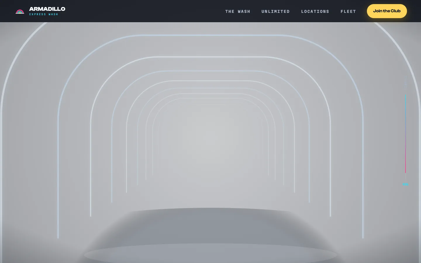 The tunnel exit at 93%: the canvas has bloomed to near-white, arch rings ghosting out into daylight as the ride releases into the light half of the page.