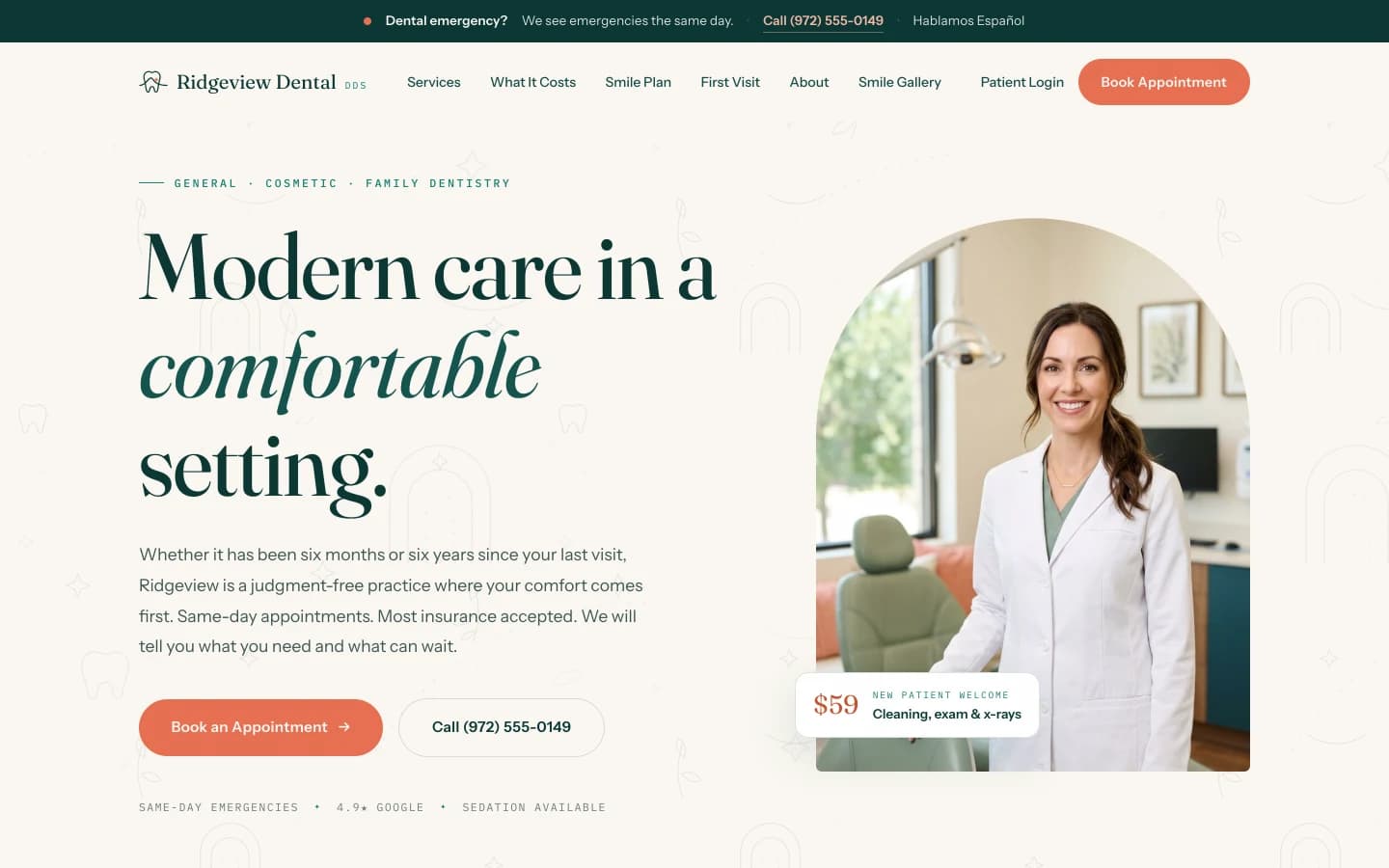 Concepto de diseño de Ridgeview Dental, la arquitectura de referencia publicada que construí para un consultorio dental familiar del oeste de Plano