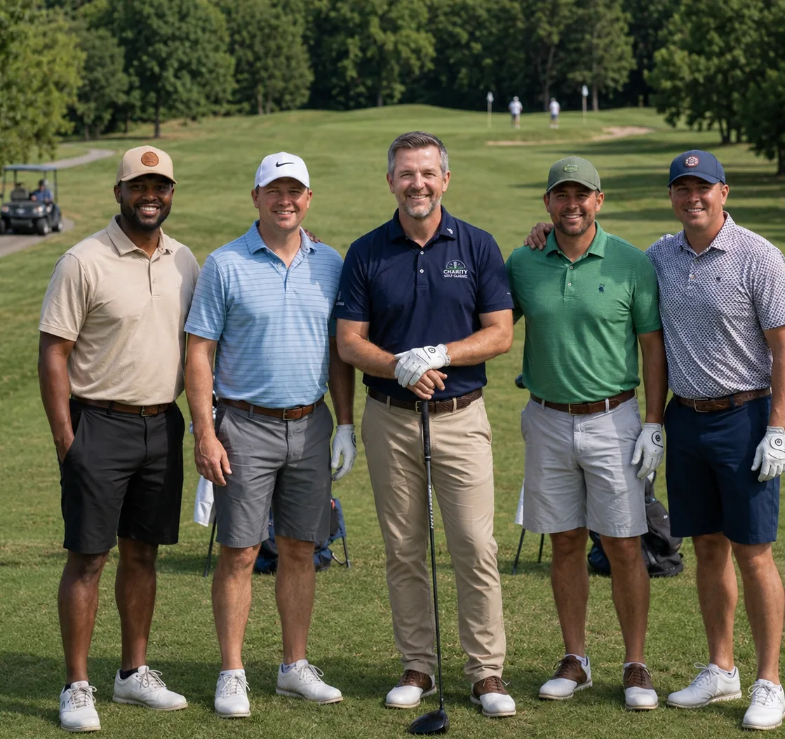 Five members of the Cowell and Co. team on the fairway at the 2025 Charity Golf Classic.