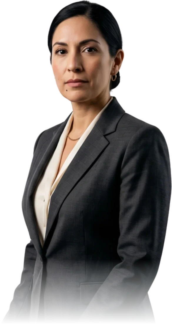 Elena M. Vasquez, senior trial partner, in a charcoal suit