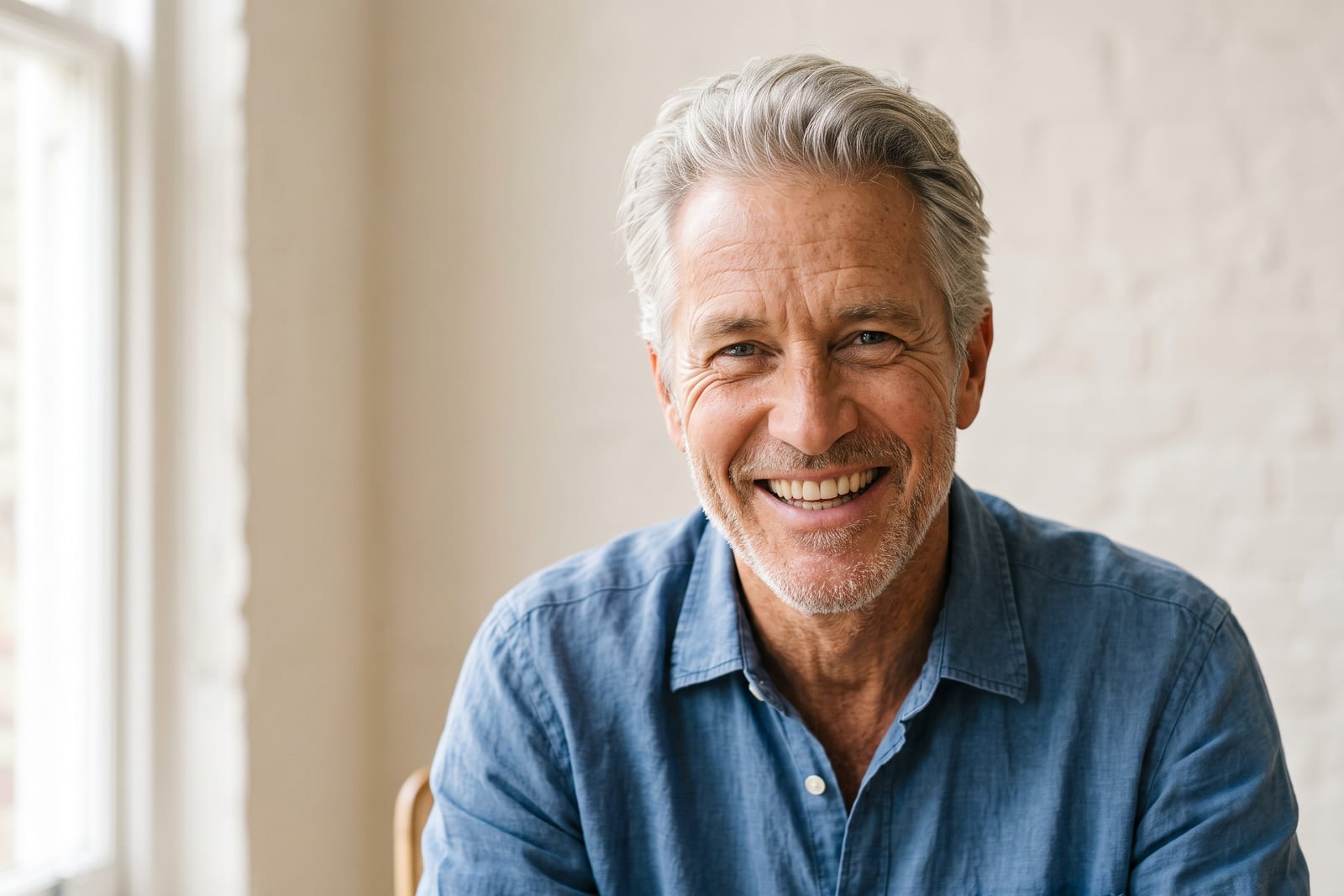 A Ridgeview patient smiling after his full-mouth rehabilitation