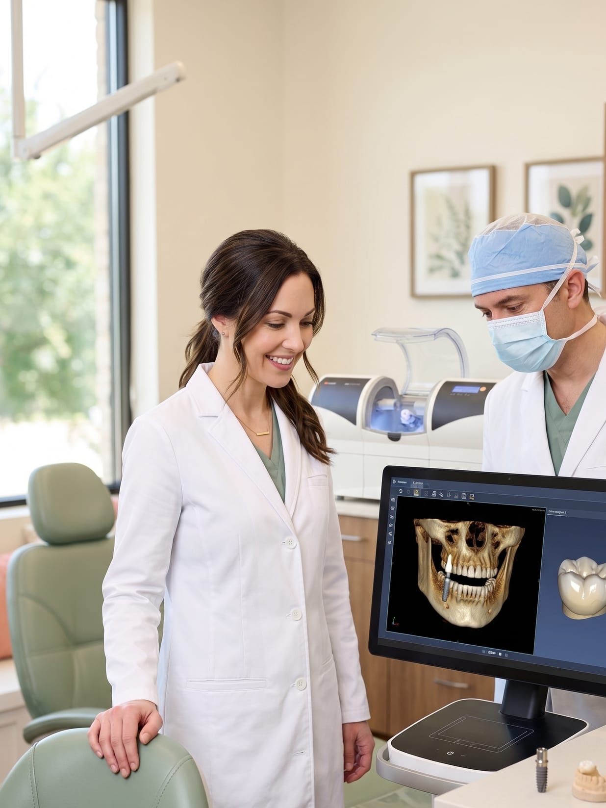 Dr. Parker reviewing a 3D implant plan on the chairside monitor