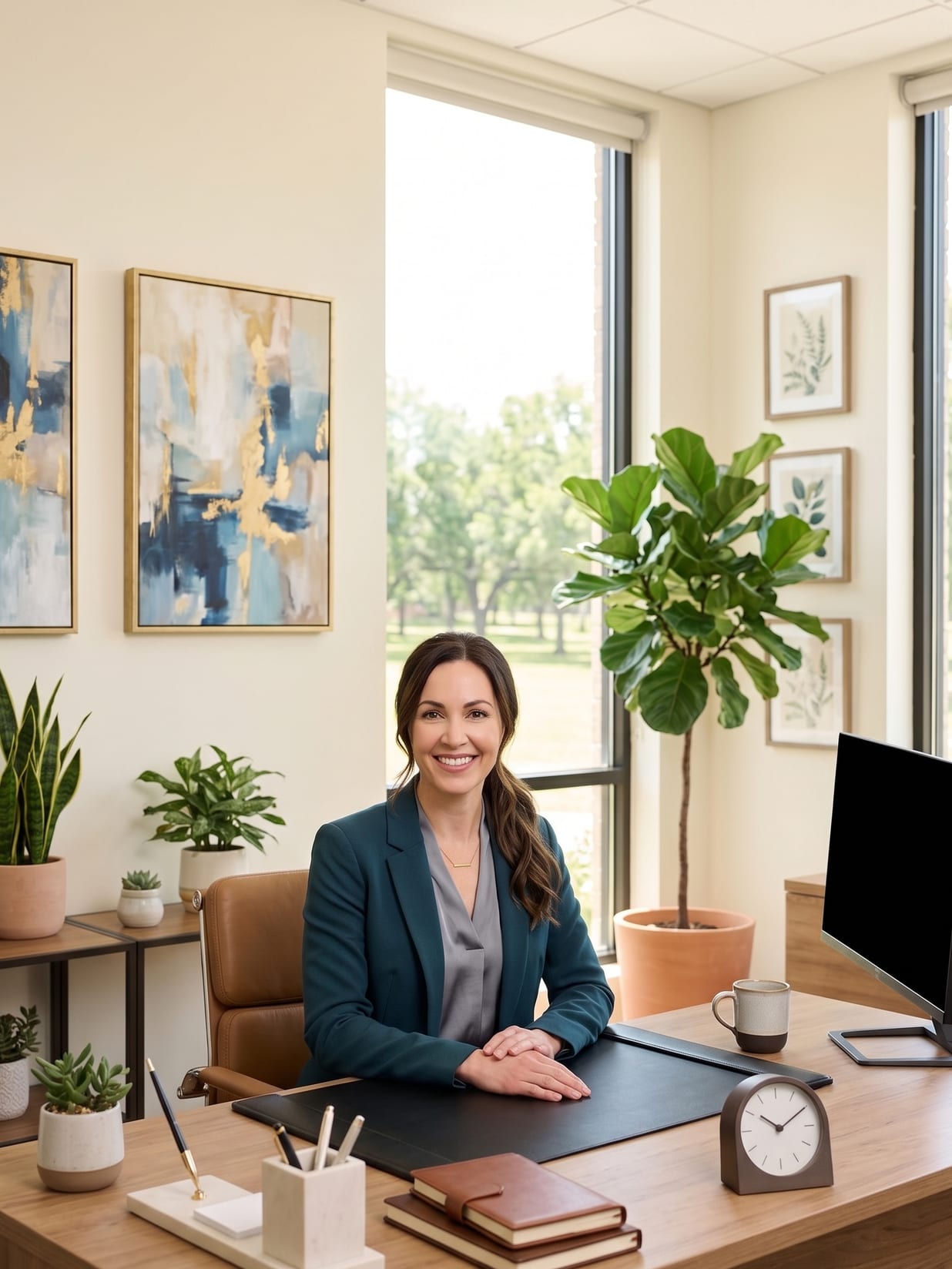Dr. Sarah Parker at the desk in her private office at Ridgeview Dental